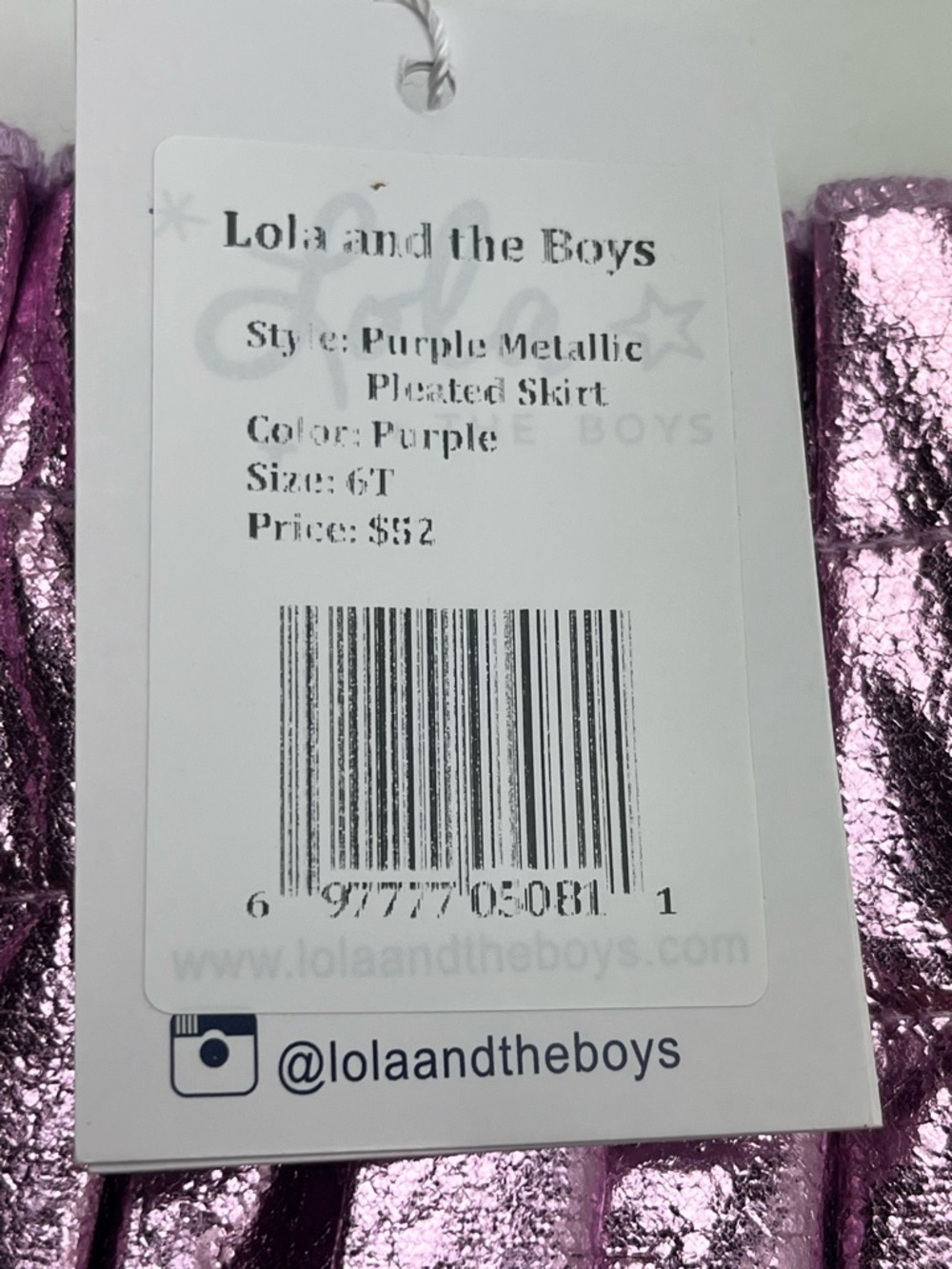 Lola and the Boys Purple Metallic Pleated Skirt Cotton Party Girls Size 6T NEW - Picture 3 of 9